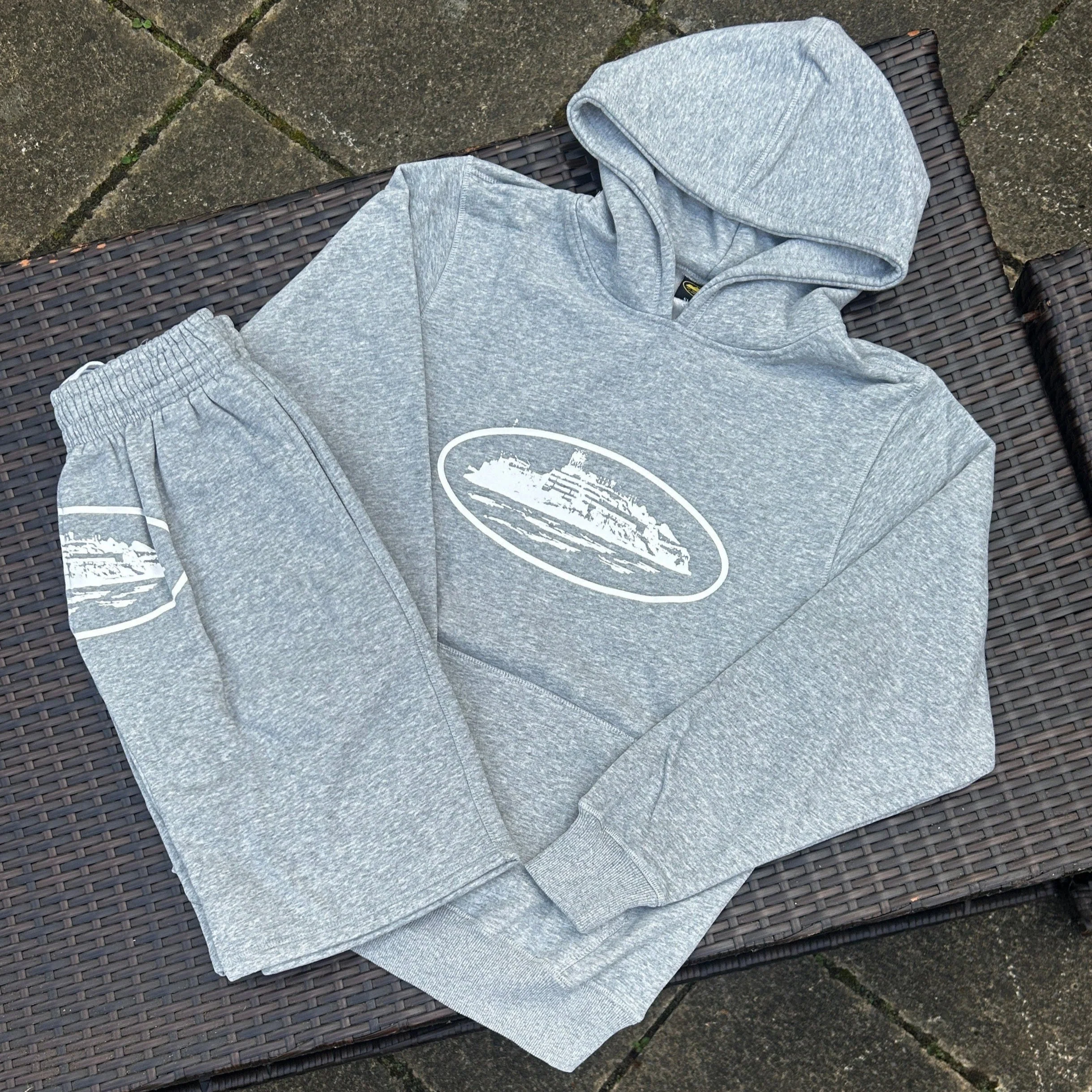 Corteiz Alcatraz Grey/White "Heather" Shorts Set