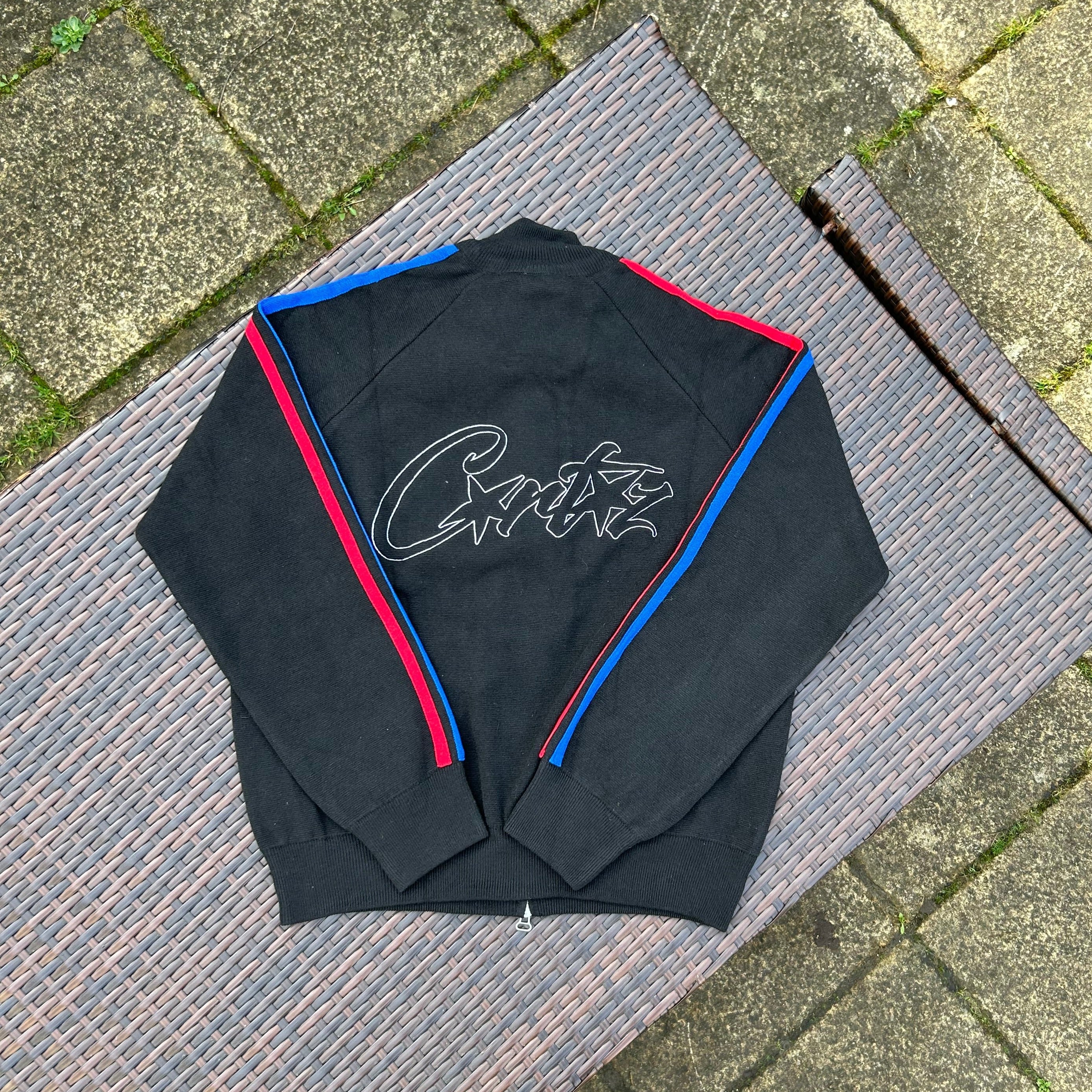 Corteiz Black/Blue/Red Knit Zip Up Fleece - Image 5