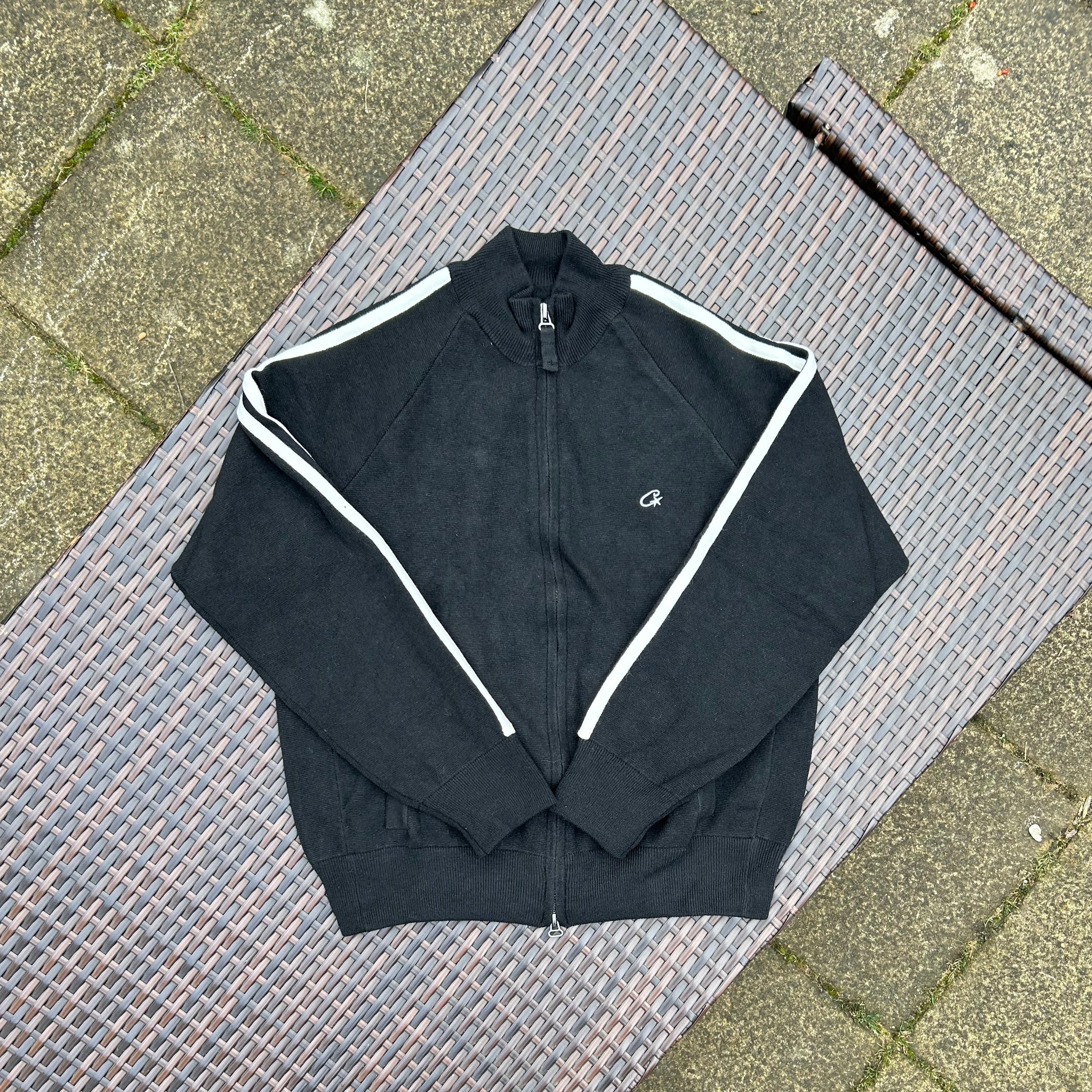 Corteiz Black/White Knit Zip Up Fleece - Image 3