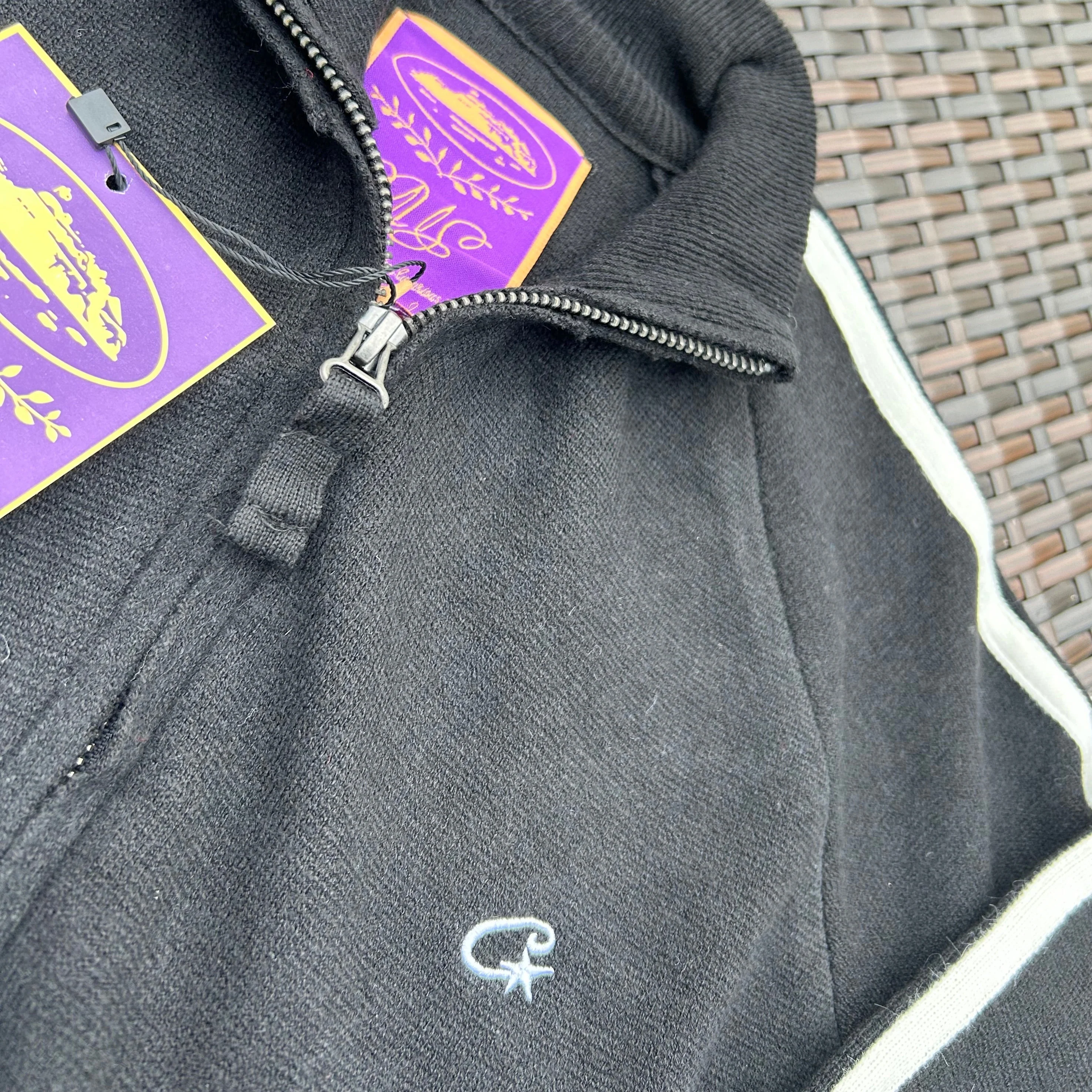 Corteiz Black/White Knit Zip Up Fleece - Image 4