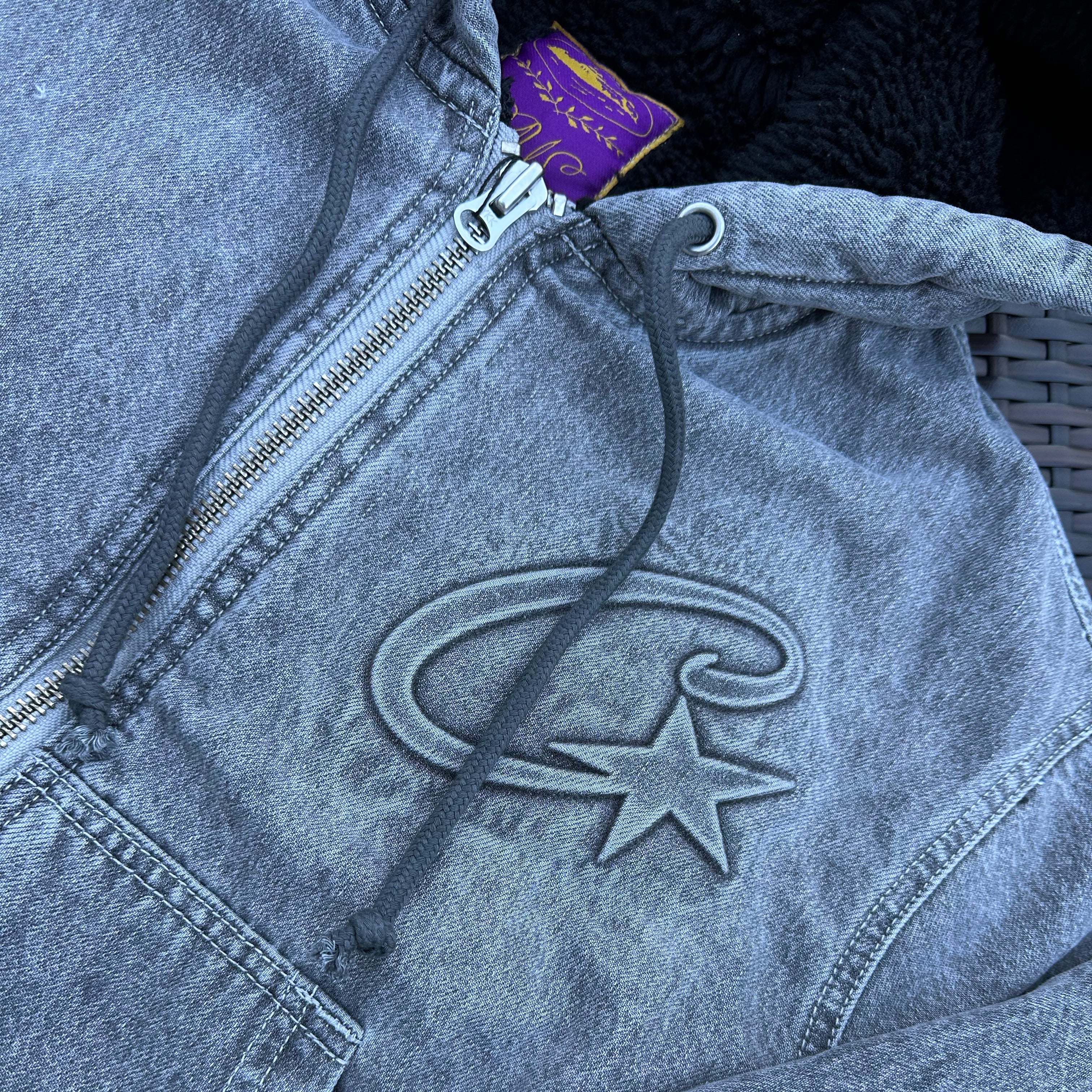 Corteiz Embossed C-Star Denim Work Grey Jacket - Image 2