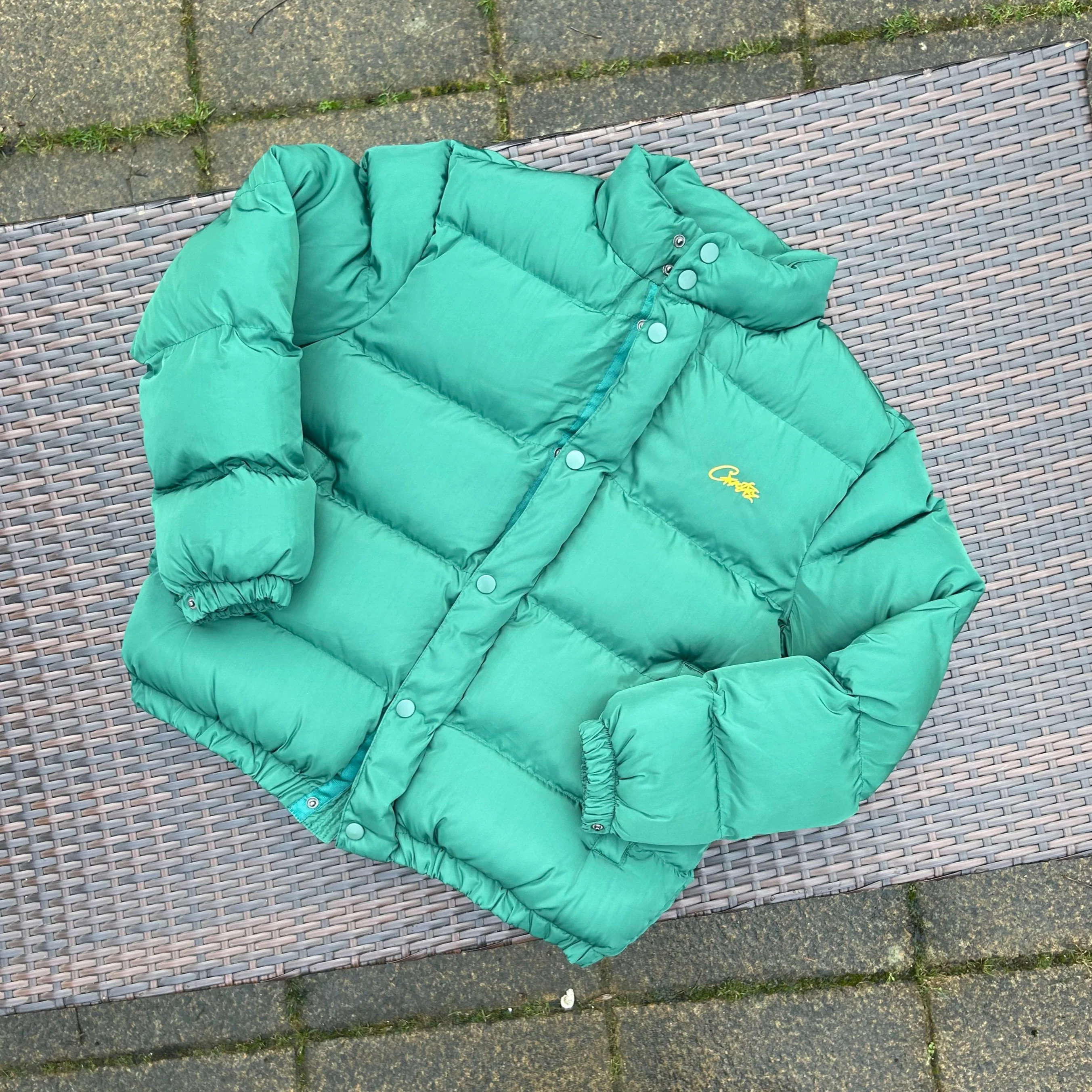 Corteiz Green/Yellow "Bolo" Puffer Jacket - Image 3