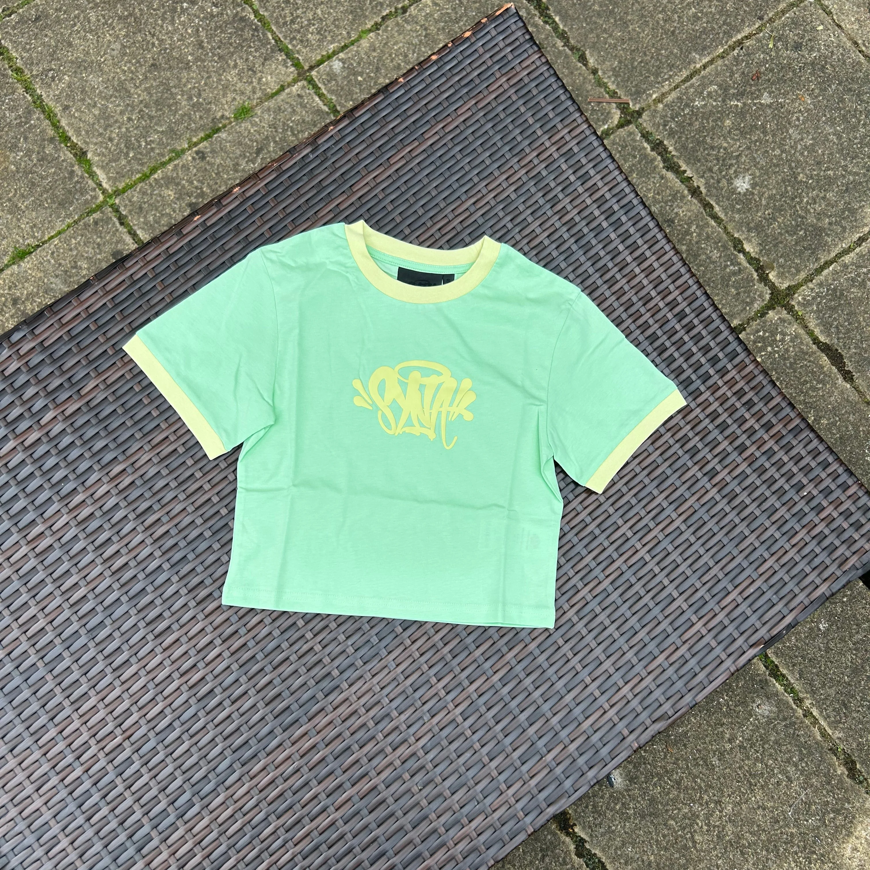 Syna World Lime Green Logo Crop Top Shorts set - Image 2